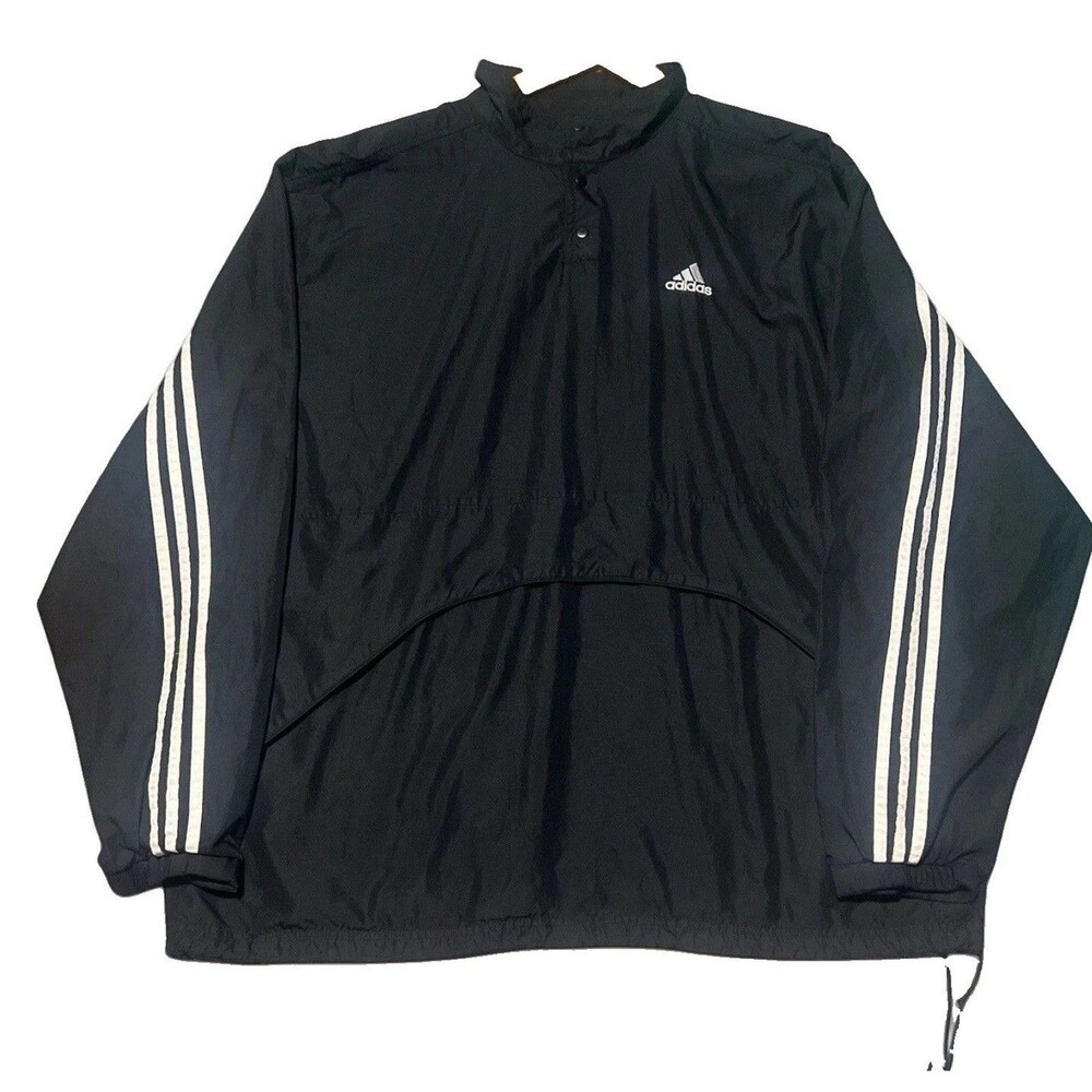 Adidas Windbreaker Pullover Jacket Mens XL Black White 3 Stripe Vintage